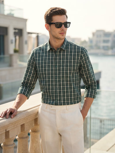 Plaid Green and Cream Checked Casual Shirt
