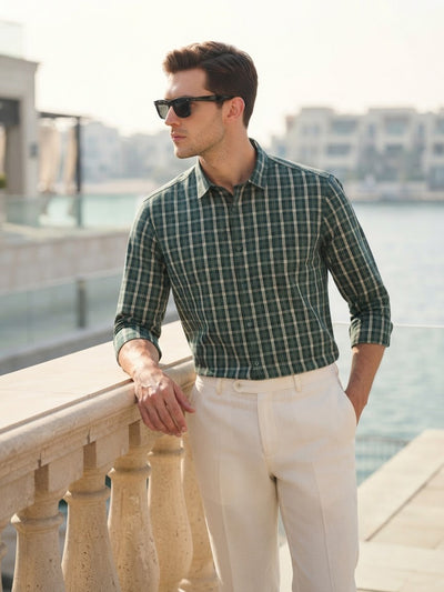 Plaid Green and Cream Checked Casual Shirt