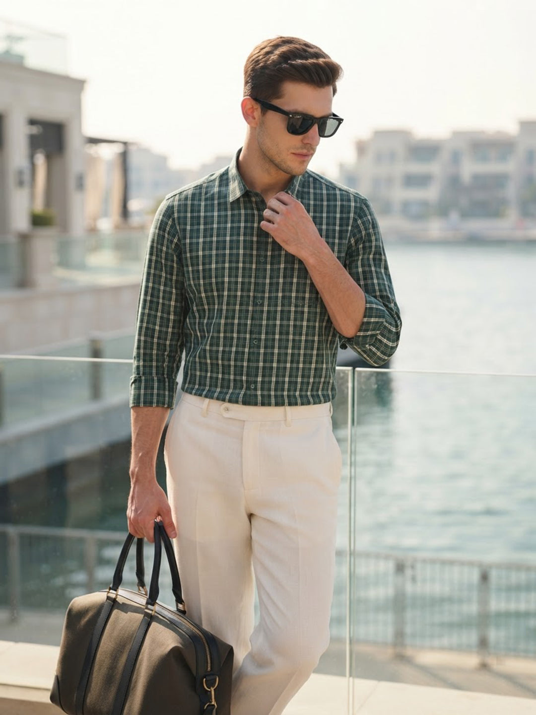 Plaid Green and Cream Checked Casual Shirt