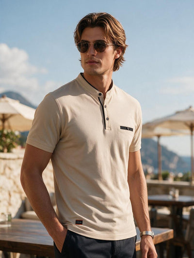 Muted Beige Chinese Polo Collar T Shirt