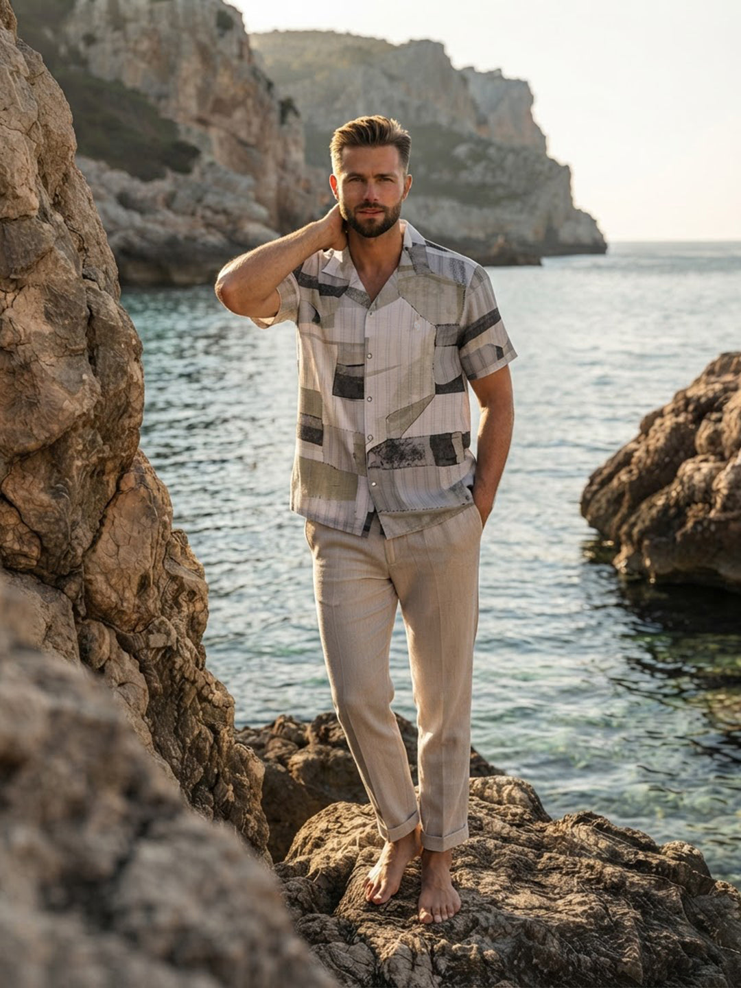 Faded Olive and Grey Stripes Printed Casual Shirt