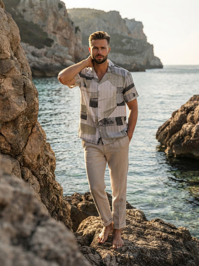 Faded Olive and Grey Stripes Printed Casual Shirt