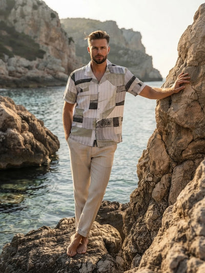Faded Olive and Grey Stripes Printed Casual Shirt