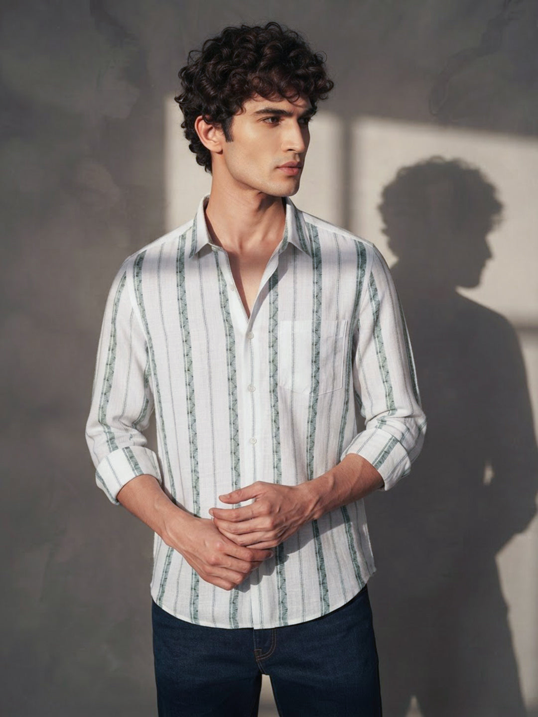 Sage Ivory Stripes Casual Shirt