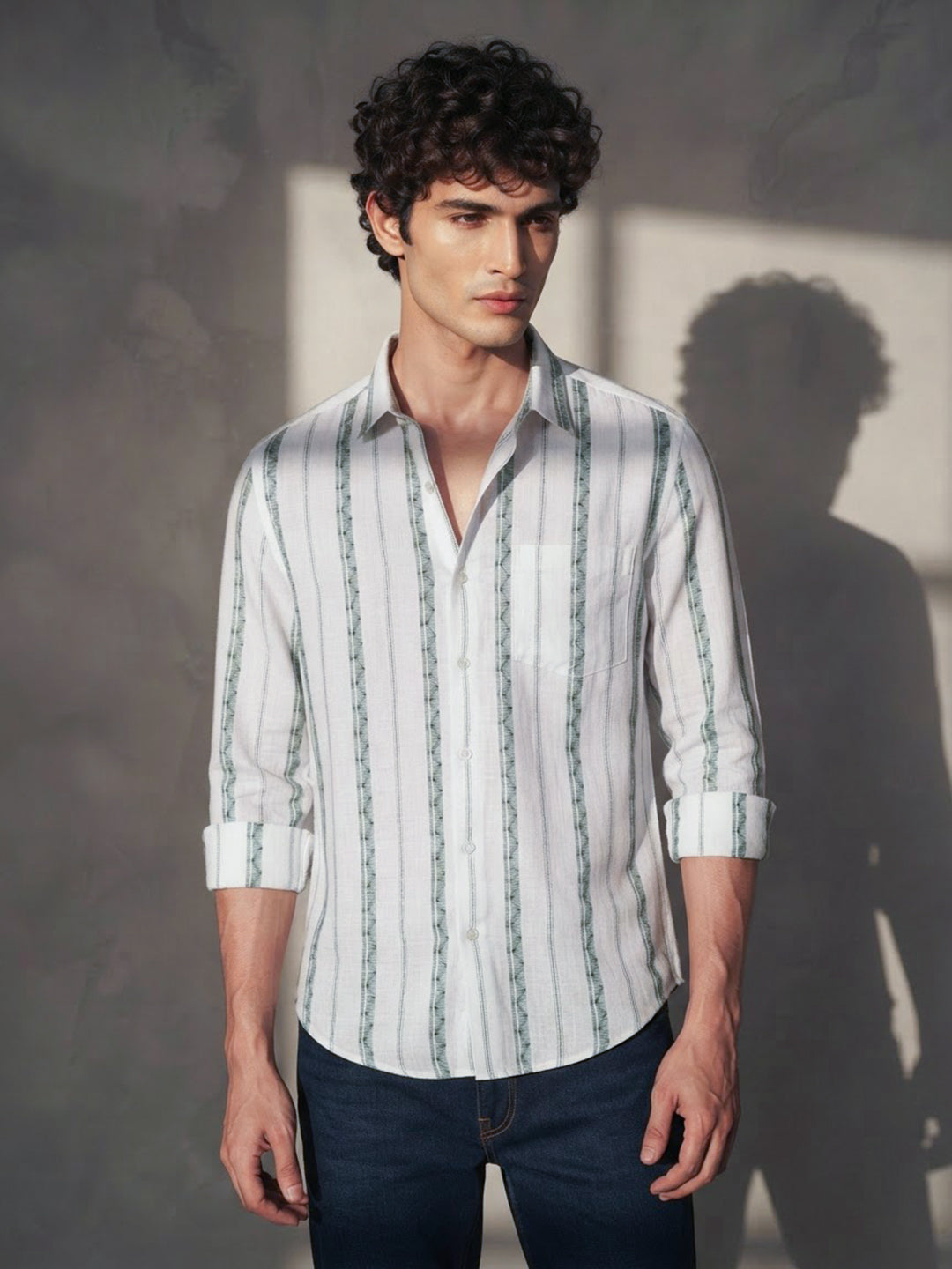 Sage Ivory Stripes Casual Shirt