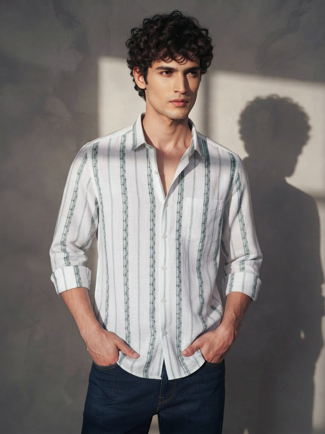 Sage Ivory Stripes Casual Shirt