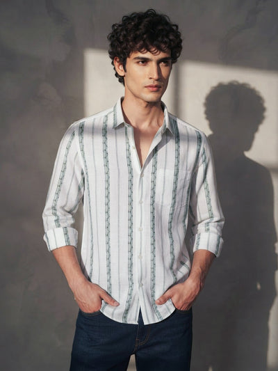 Sage Ivory Stripes Casual Shirt