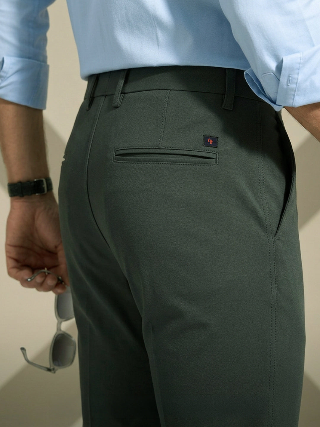 Dark Olive Solid Casual Trousers