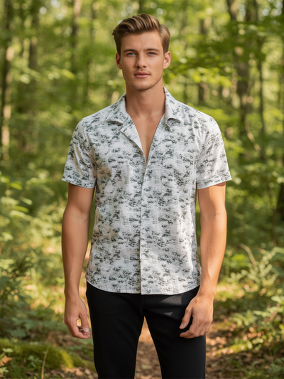 Tea Olive and White Textured Abstract Printed Casual Shirt
