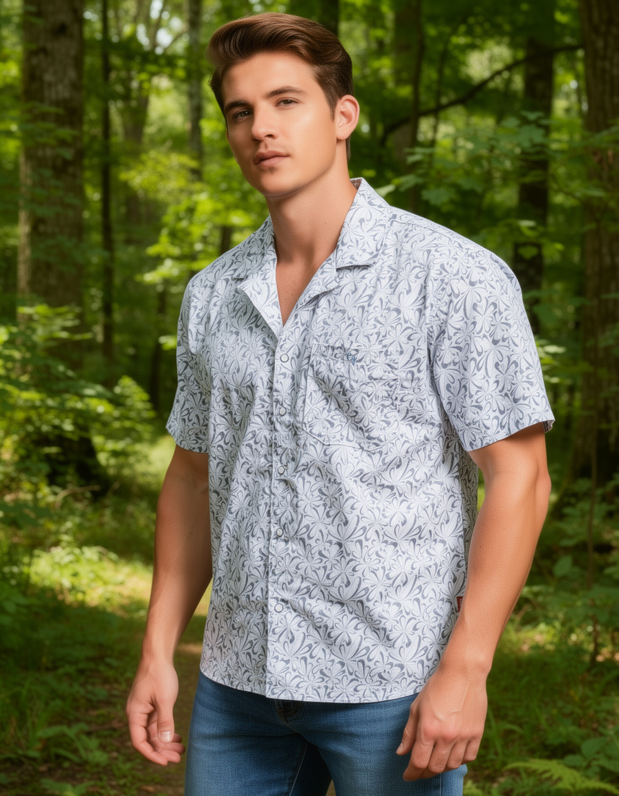 Mineral Blue Floral Printed Casual Shirt