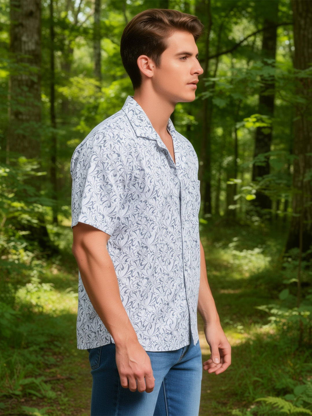 Mineral Blue Floral Printed Casual Shirt
