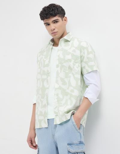 Pistachio Green Printed Casual Shirt