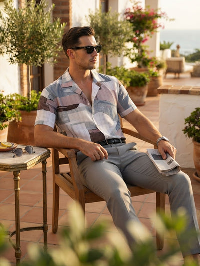 Dusty Blue Lilac Printed Casual Shirt