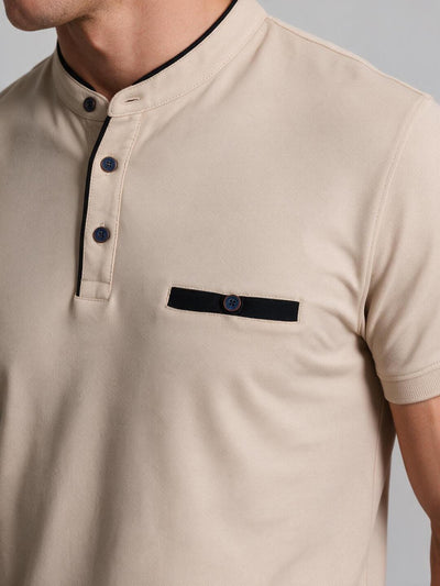 Muted Beige Chinese Polo Collar T Shirt