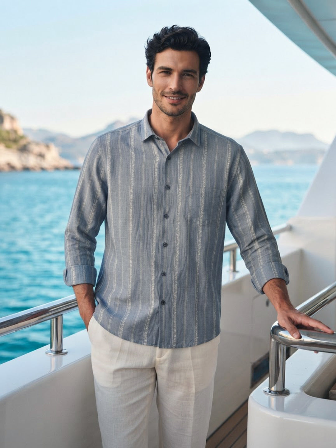 Storm Blue Vertical Stripes Casual Shirt