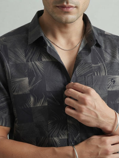 Black and Ivory Printed Casual Shirt