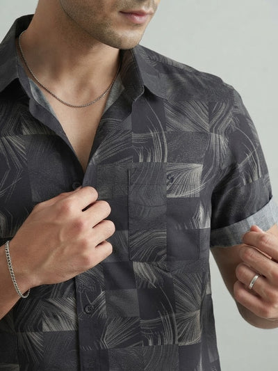 Black and Ivory Printed Casual Shirt
