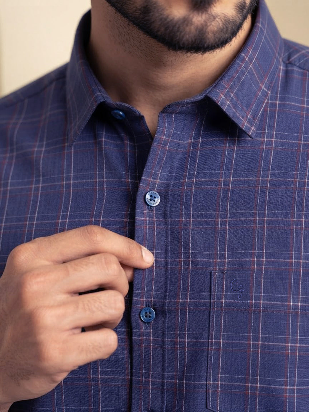 Navy Blue Checked Casual Shirt