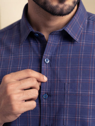 Navy Blue Checked Casual Shirt