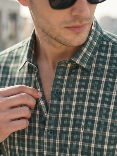 Plaid Green and Cream Checked Casual Shirt