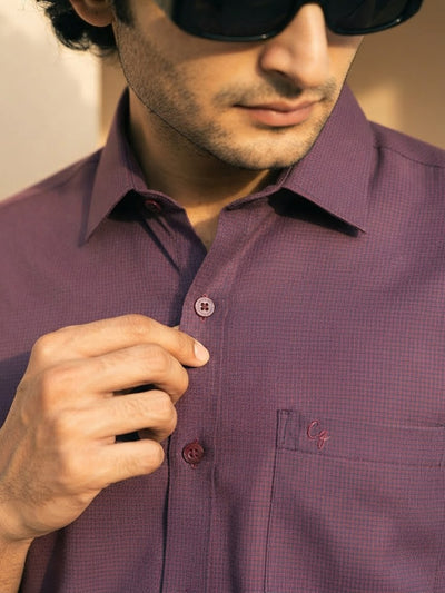 Burnt Mocha Cube Checked Casual Shirt