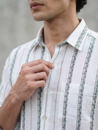 Sage Ivory Stripes Casual Shirt