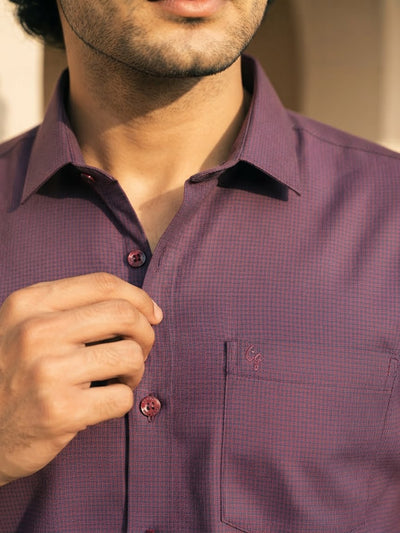 Burnt Mocha Cube Checked Casual Shirt