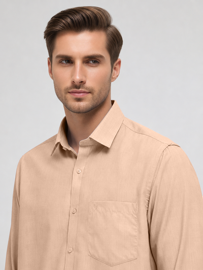 Linen Beige Plain Formal Shirt