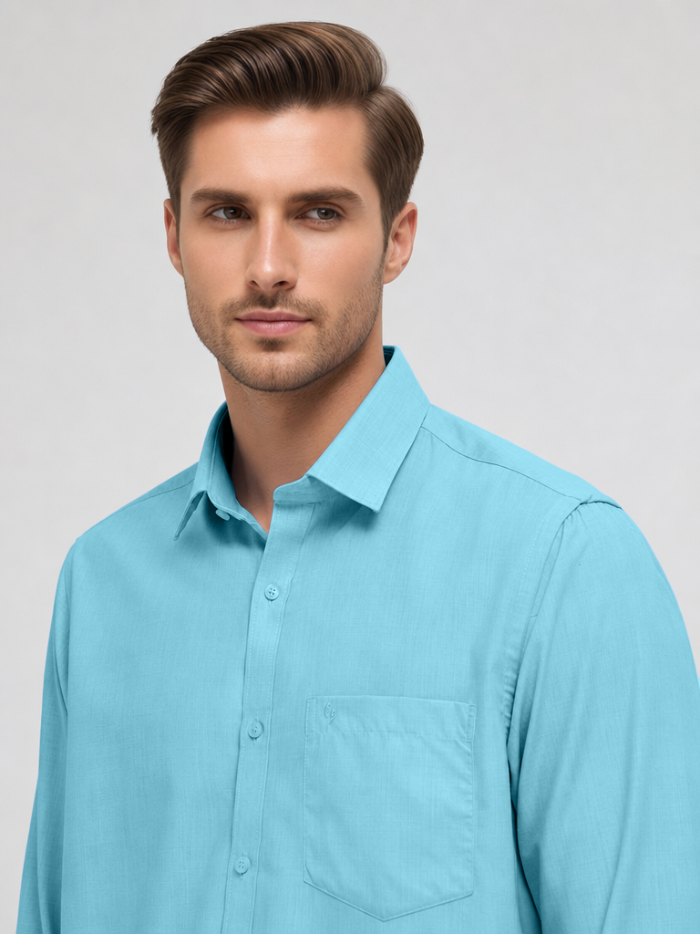 Turquoise Blue Plain Formal Shirt