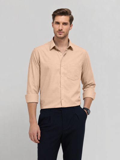Linen Beige Plain Formal Shirt