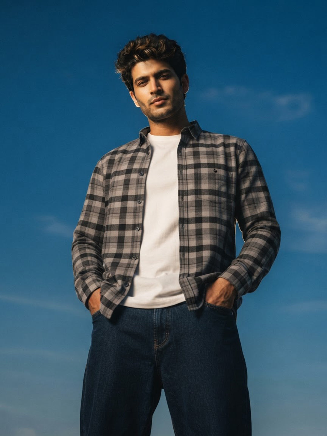 Slate Grey Checked Casual Shirt