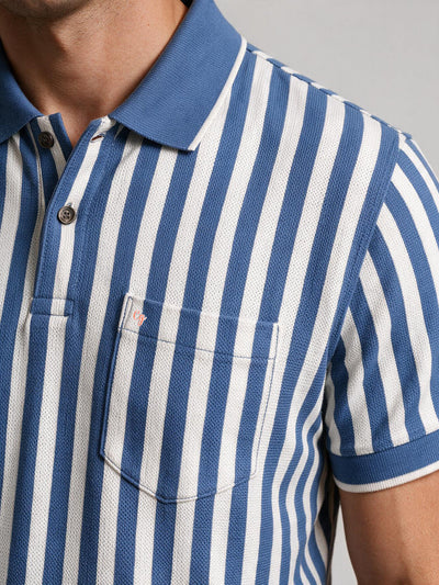 Slate Blue and Cream Striped Polo T Shirt